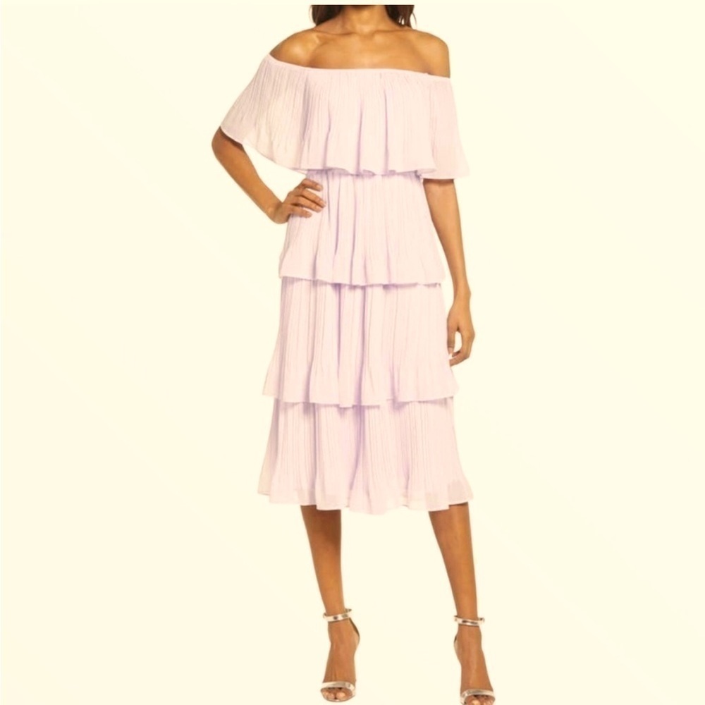 Just be Cream Off the Shoulder Tiered Midi Dress size Small